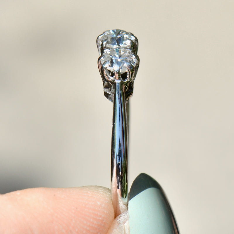 复古 Toi et Moi 双石钻石明亮式切割 18ct 白金戒指（0.55ct）
