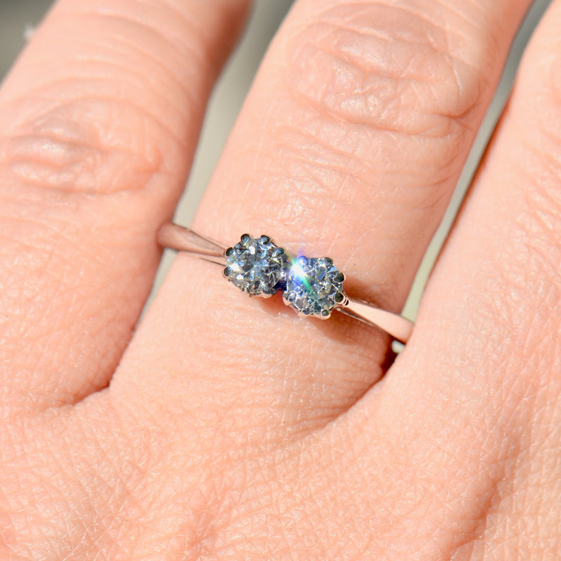 复古 Toi et Moi 双石钻石明亮式切割 18ct 白金戒指（0.55ct）