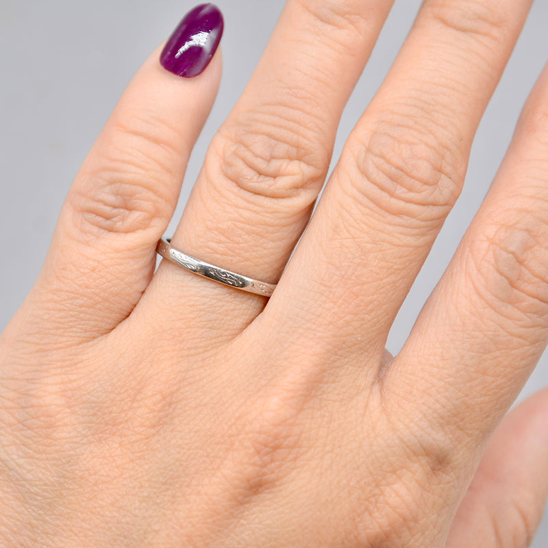Art Deco Platinum Engraved "Lucky Star" Wedding Band