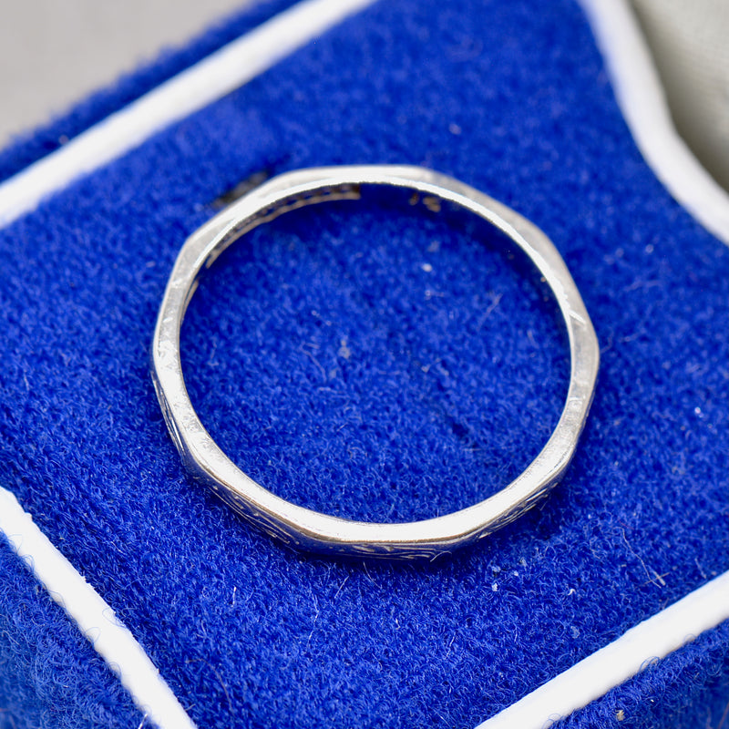Art Deco Platinum Engraved "Lucky Star" Wedding Band
