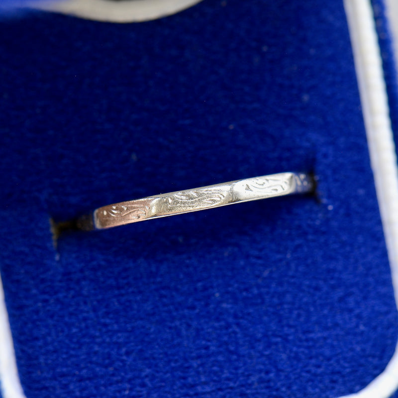 Art Deco Platinum Engraved "Lucky Star" Wedding Band