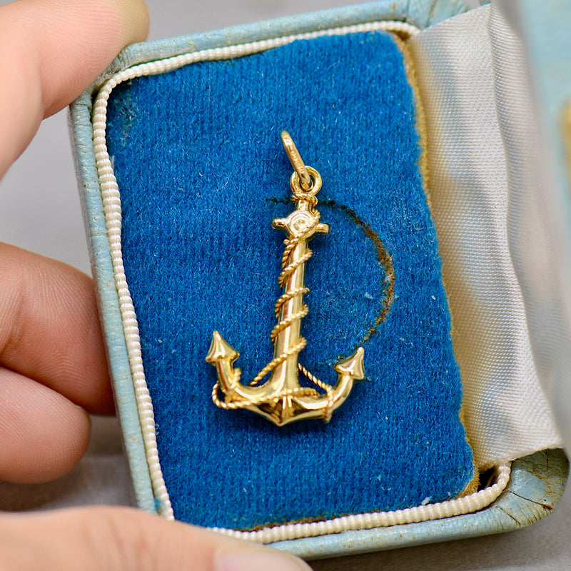 Vintage 1990s 9ct Yellow Gold Anchor Pendant