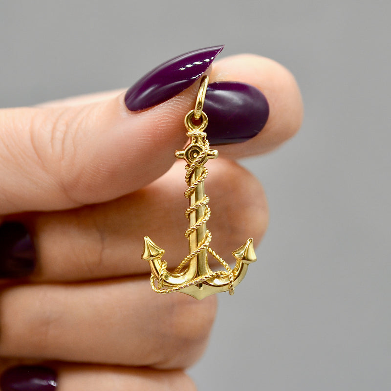 Vintage 1990s 9ct Yellow Gold Anchor Pendant