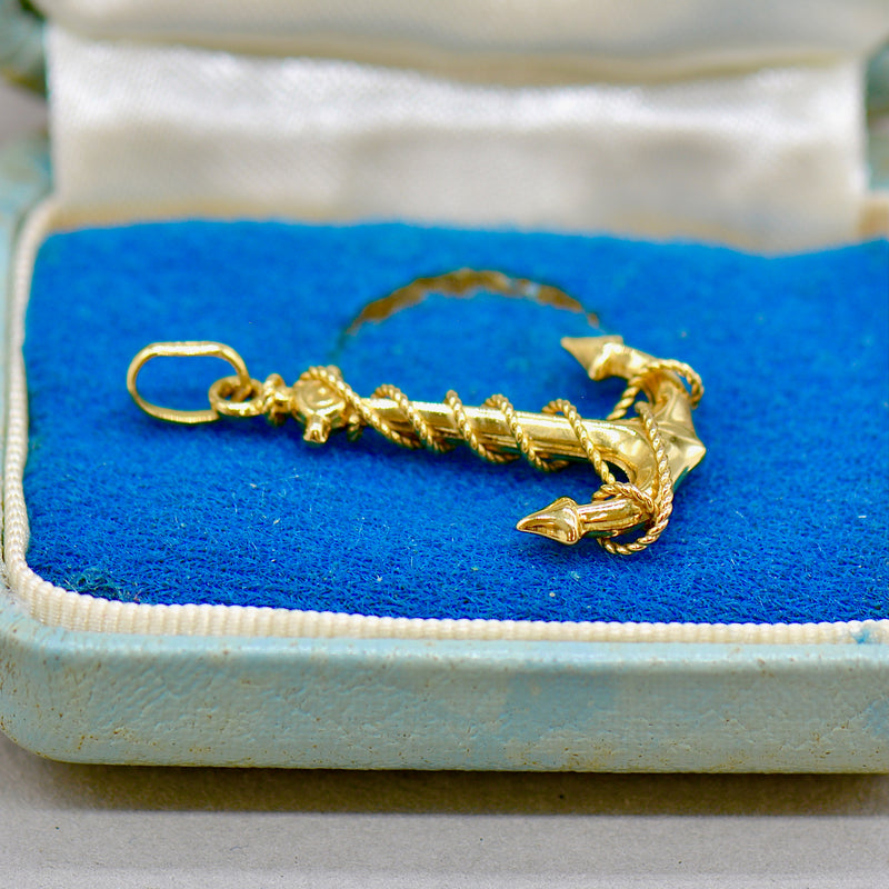 Vintage 1990s 9ct Yellow Gold Anchor Pendant