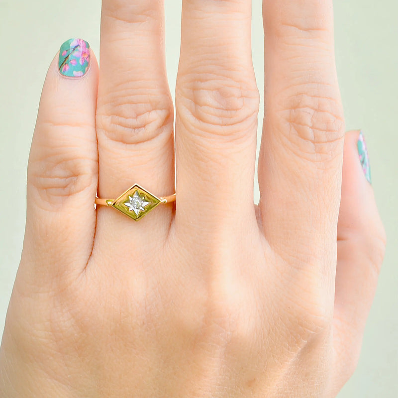 Antique Diamond Shaped OMC Diamond Set Ring