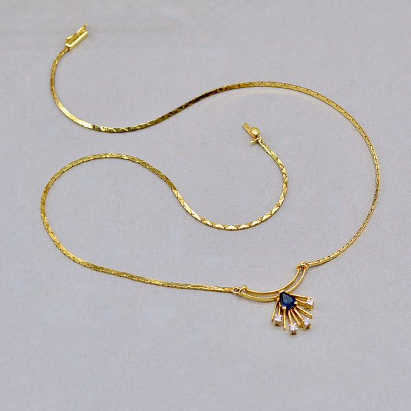 Vintage 1990s Blue Sapphire and Diamond Necklace in 9ct Yellow Gold – Egyptian Revival Inspired
