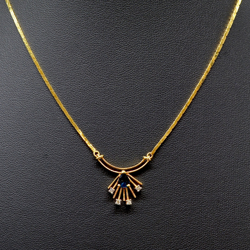 Vintage 1990s Blue Sapphire and Diamond Necklace in 9ct Yellow Gold – Egyptian Revival Inspired