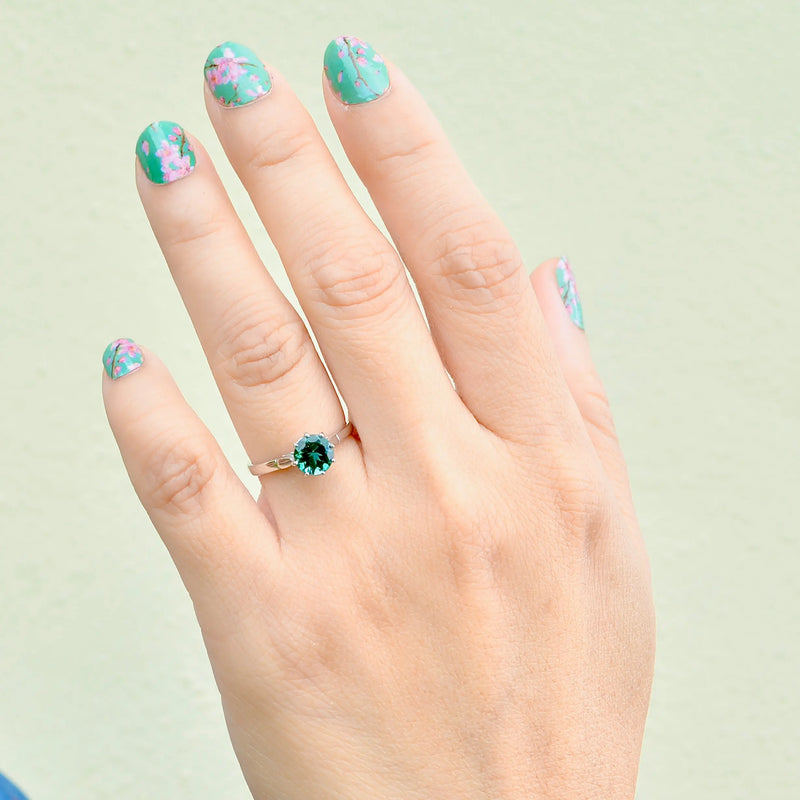Vintage 1970s Teal Tourmaline 18ct White Gold Solitaire Ring (0.90ct)
