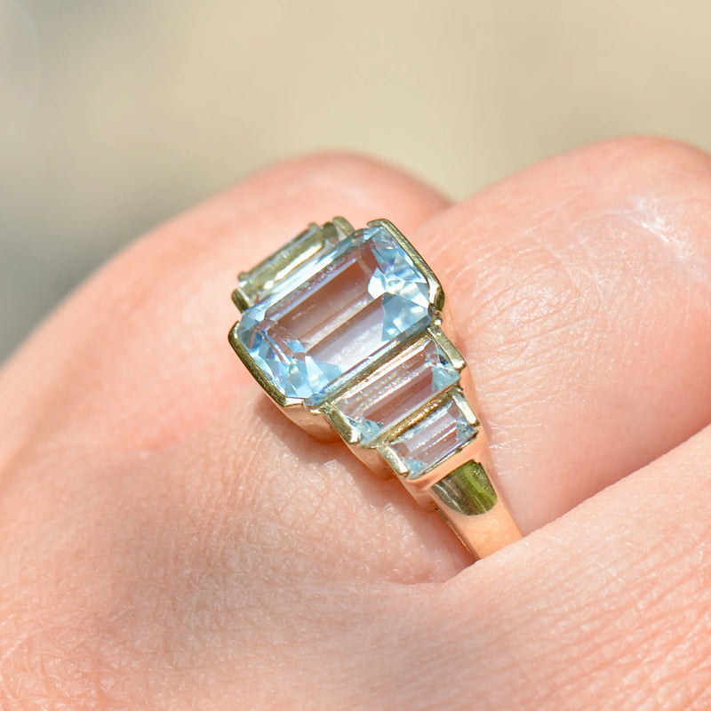 Sky Blue Topaz 9ct Yellow Gold Five-Stone Dress Ring (4.21cts)