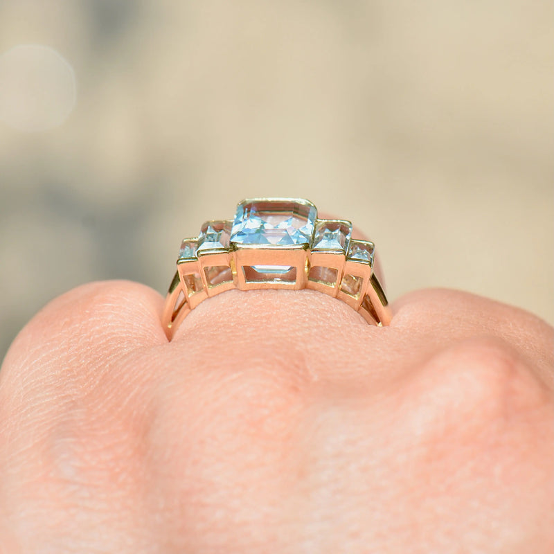 Sky Blue Topaz 9ct Yellow Gold Five-Stone Dress Ring (4.21cts)