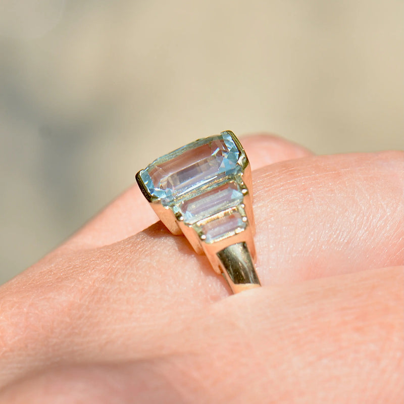 Sky Blue Topaz 9ct Yellow Gold Five-Stone Dress Ring (4.21cts)
