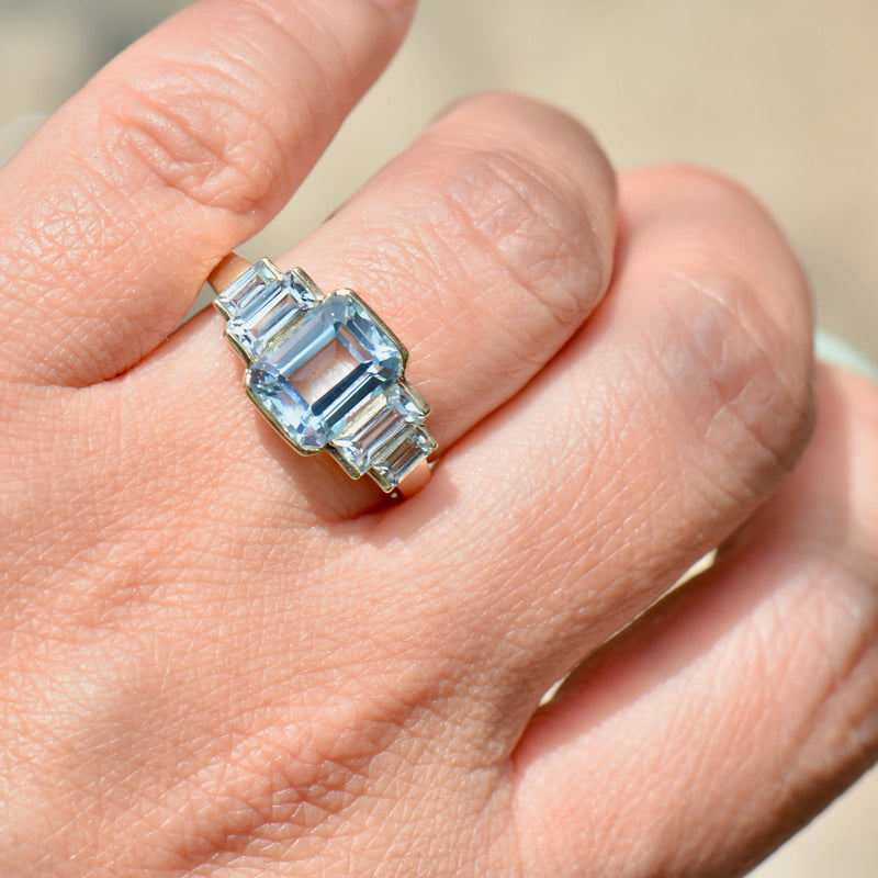 Sky Blue Topaz 9ct Yellow Gold Five-Stone Dress Ring (4.21cts)
