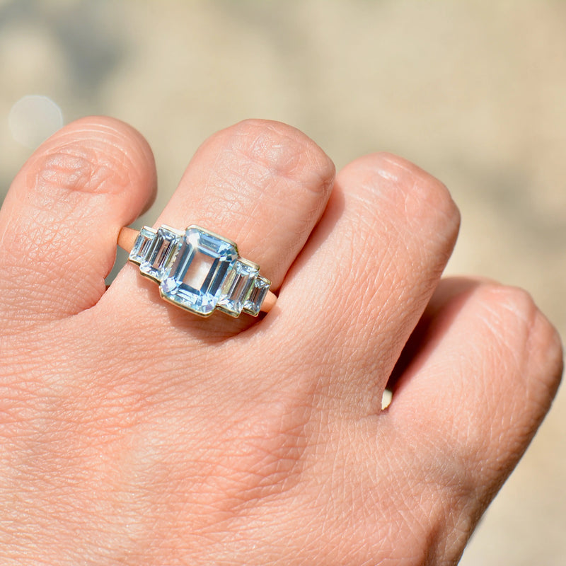 Sky Blue Topaz 9ct Yellow Gold Five-Stone Dress Ring (4.21cts)