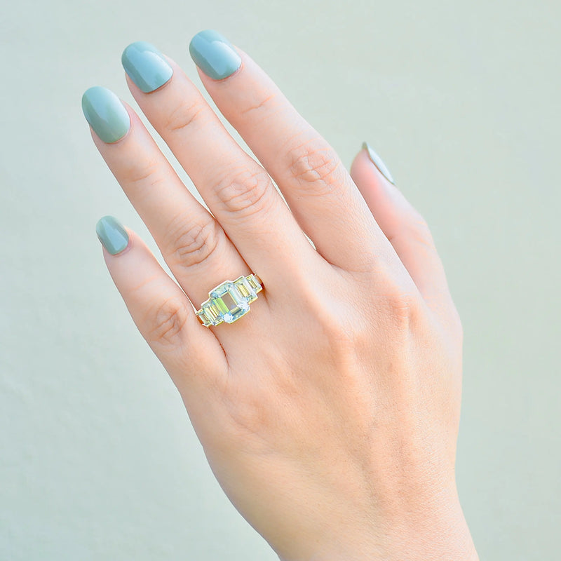 Sky Blue Topaz 9ct Yellow Gold Five-Stone Dress Ring (4.21cts)