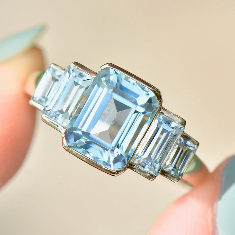 Sky Blue Topaz 9ct Yellow Gold Five-Stone Dress Ring (4.21cts)
