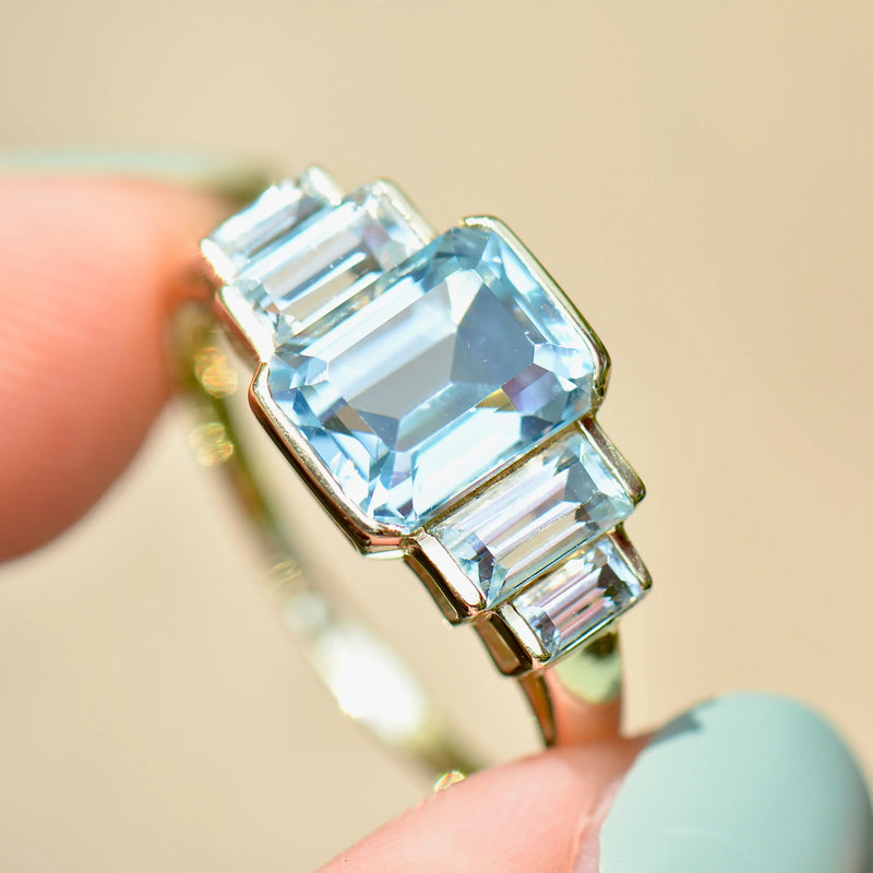 Sky Blue Topaz 9ct Yellow Gold Five-Stone Dress Ring (4.21cts)