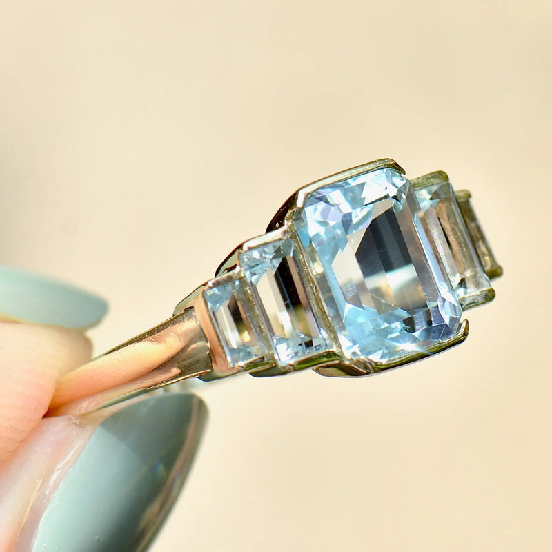 Sky Blue Topaz 9ct Yellow Gold Five-Stone Dress Ring (4.21cts)