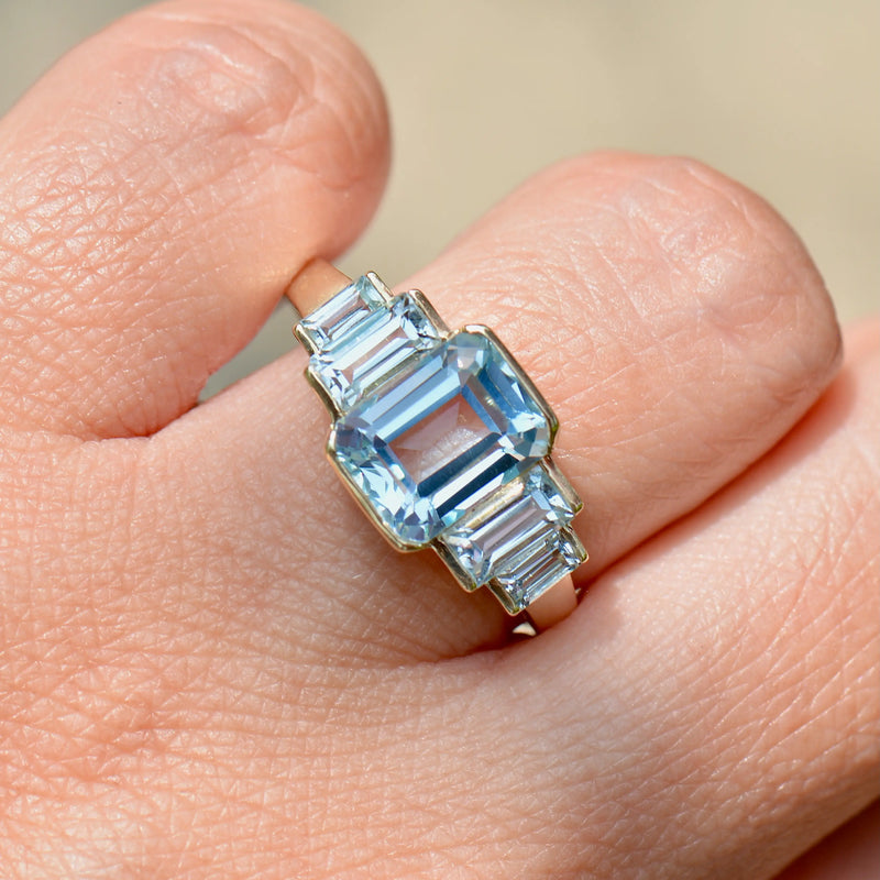 Sky Blue Topaz 9ct Yellow Gold Five-Stone Dress Ring (4.21cts)