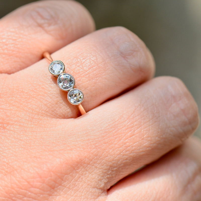 Edwardian Old-Cut Diamonds 18ct Yellow Gold & Platinum Trilogy Engagement Ring (0.42ct)