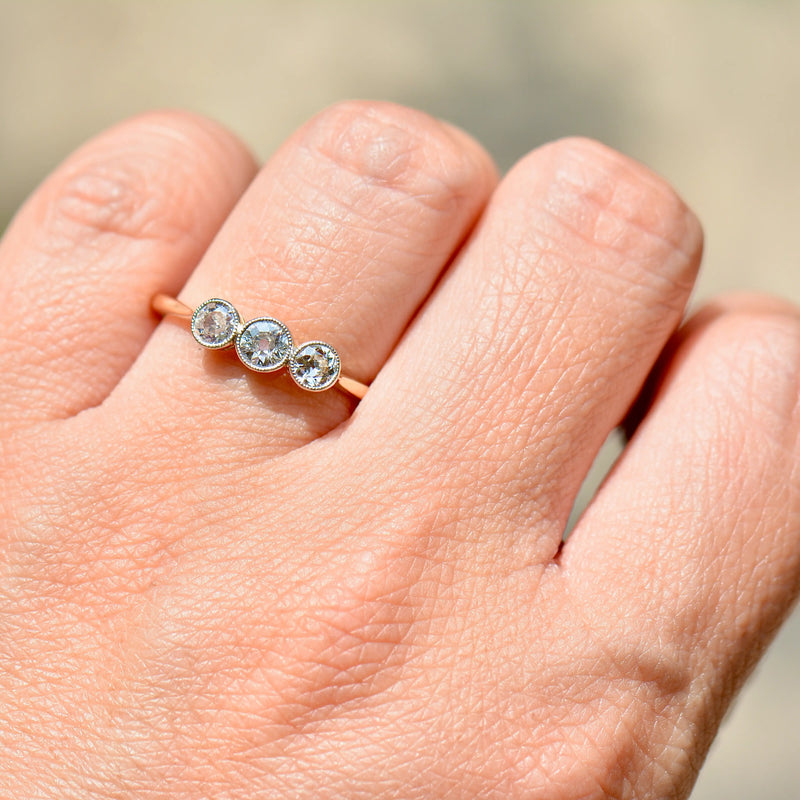Edwardian Old-Cut Diamonds 18ct Yellow Gold & Platinum Trilogy Engagement Ring (0.42ct)