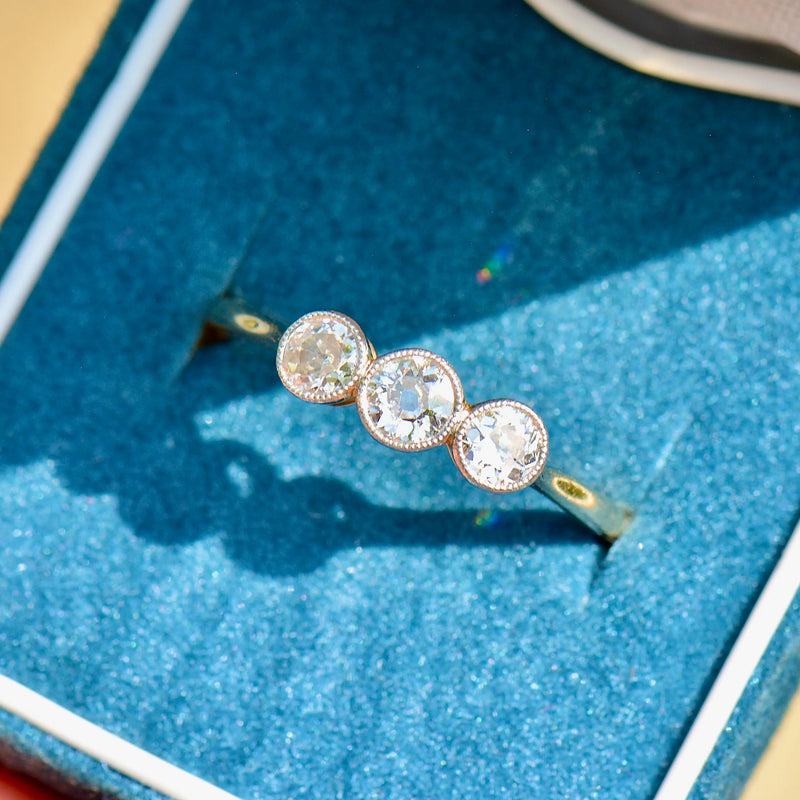 Edwardian Old-Cut Diamonds 18ct Yellow Gold & Platinum Trilogy Engagement Ring (0.42ct)