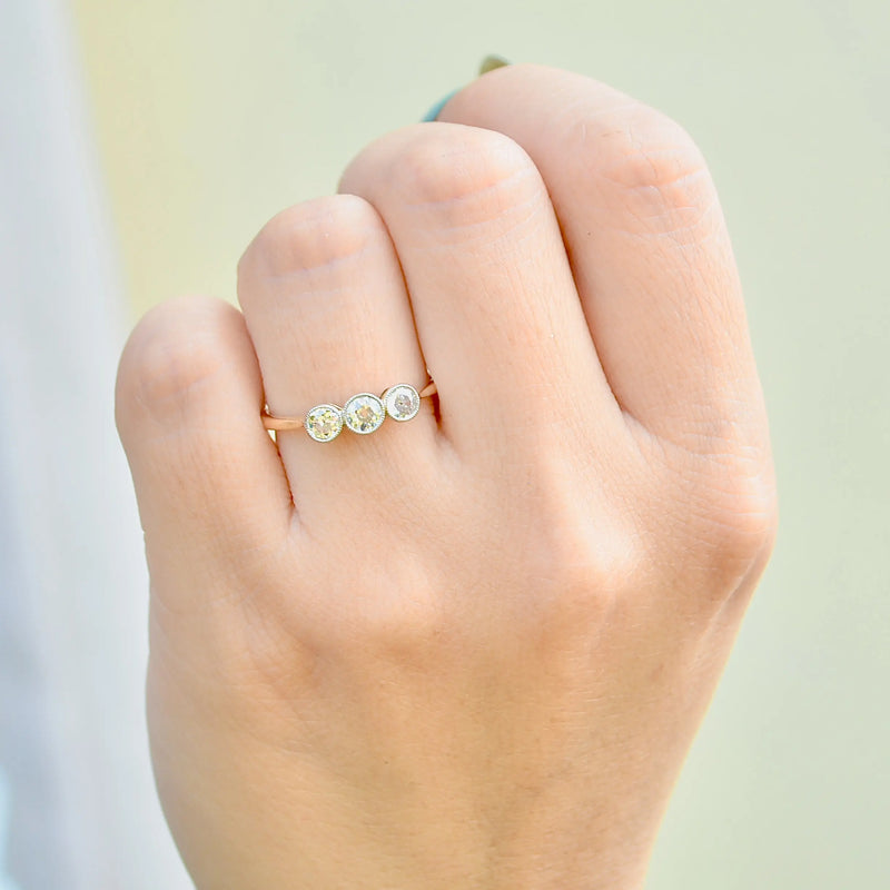 Edwardian Old-Cut Diamonds 18ct Yellow Gold & Platinum Trilogy Engagement Ring (0.42ct)