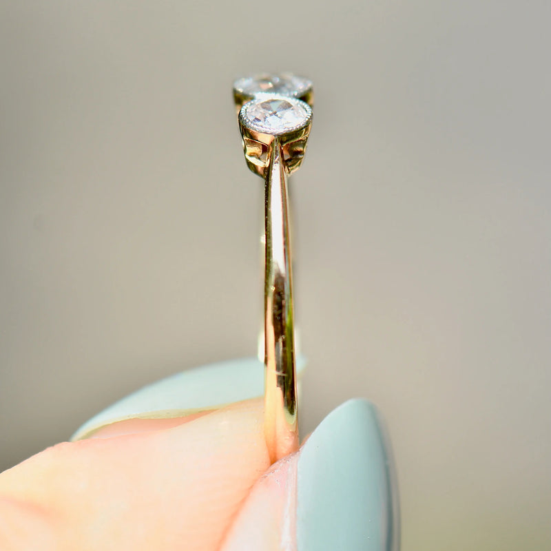 Edwardian Old-Cut Diamonds 18ct Yellow Gold & Platinum Trilogy Engagement Ring (0.42ct)