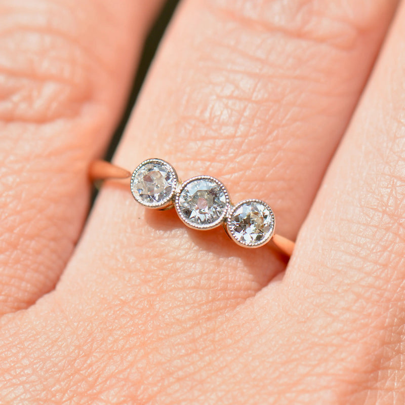 Edwardian Old-Cut Diamonds 18ct Yellow Gold & Platinum Trilogy Engagement Ring (0.42ct)
