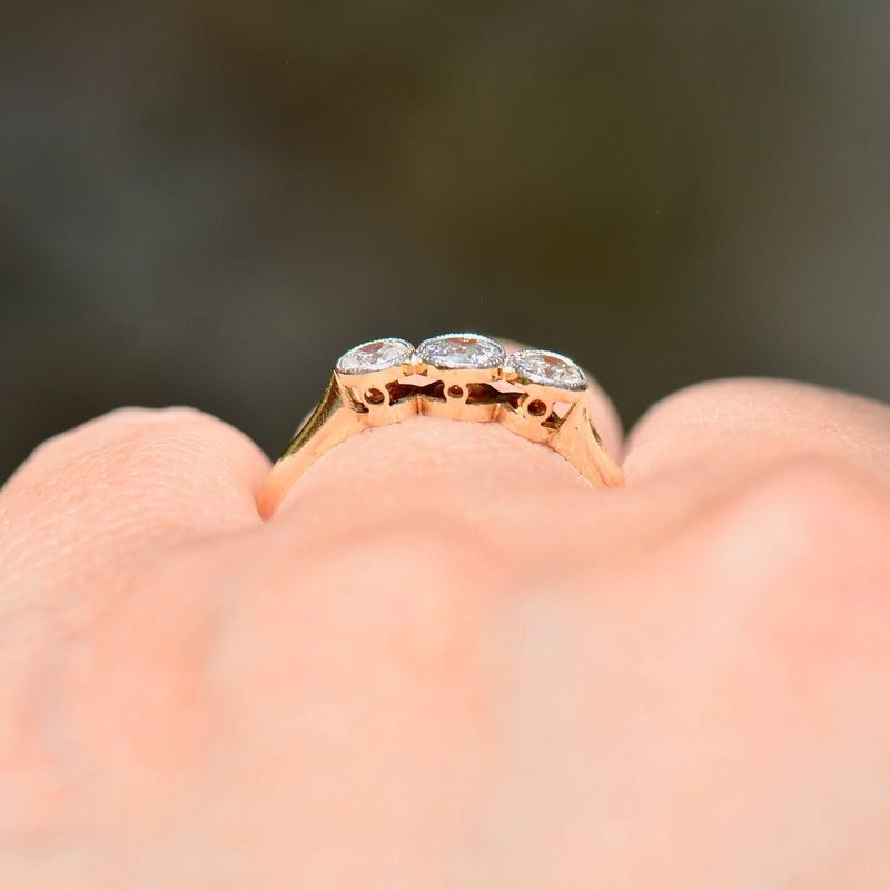 Edwardian Old-Cut Diamonds 18ct Yellow Gold & Platinum Trilogy Engagement Ring (0.42ct)