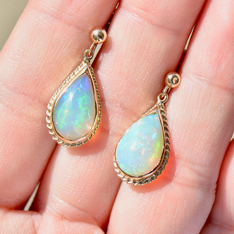 Vintage Jelly Opal Pear-Shaped Drop Earrings (3.90cts)