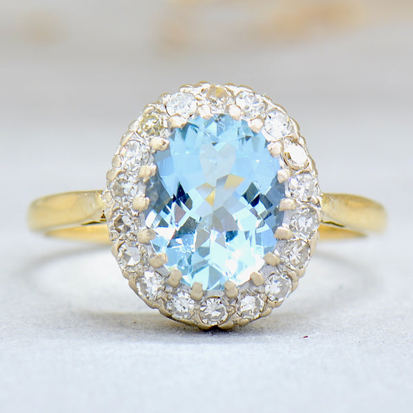 1940s Aquamarine & Diamond Halo Ring (1.90cts)