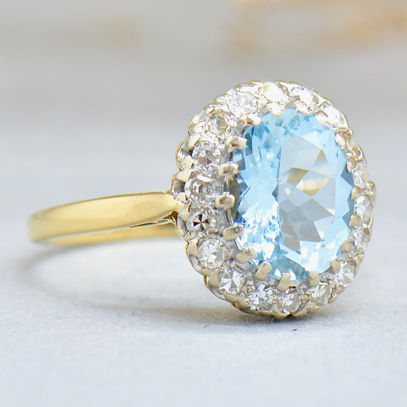 1940s Aquamarine & Diamond Halo Ring (1.90cts)