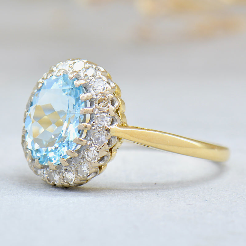 1940s Aquamarine & Diamond Halo Ring (1.90cts)