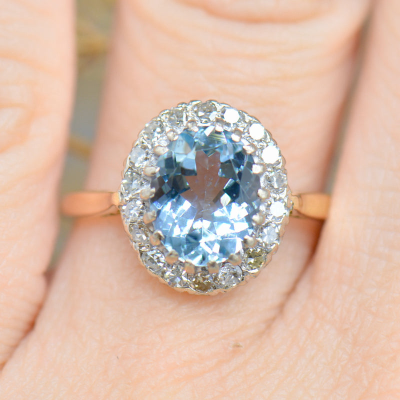 1940s Aquamarine & Diamond Halo Ring (1.90cts)