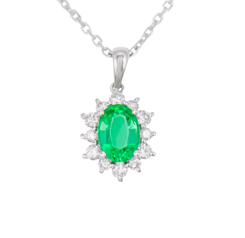 Lab-grown Diamond 0.82ct and Lab-Grown Emerald 2.44ct Jewellery Set in 9ct White Gold