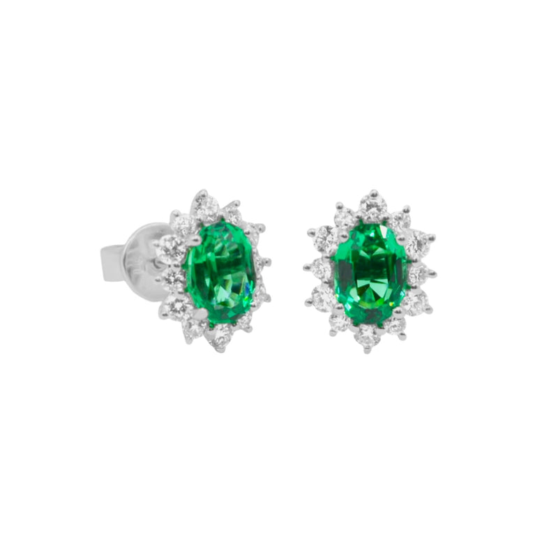 Lab-Grown Diamond 0.55ct and Lab-Grown Emerald 1.61ct Halo Stud Earrings