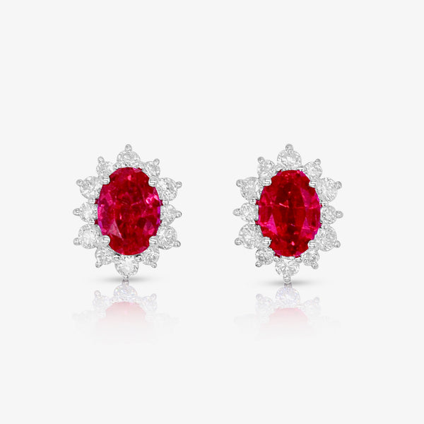 Lab-Created Ruby and Lab-Created Diamond Halo Stud Earrings