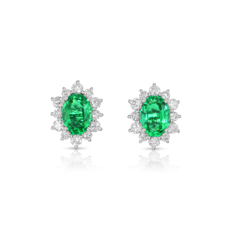 Lab-Grown Diamond 0.55ct and Lab-Grown Emerald 1.61ct Halo Stud Earrings