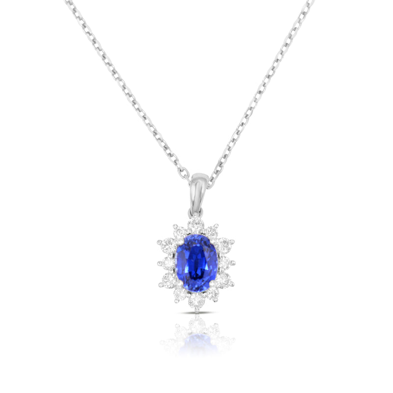 Lab-Created Diamond 0.27ct and Lab-Created Blue Sapphire 1.17ct Pendant & Chain