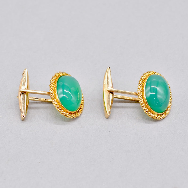 Vintage 1950s Green Chrysoprase Gold Cufflinks