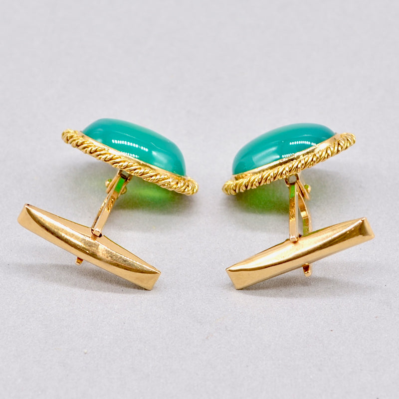 Vintage 1950s Green Chrysoprase Gold Cufflinks