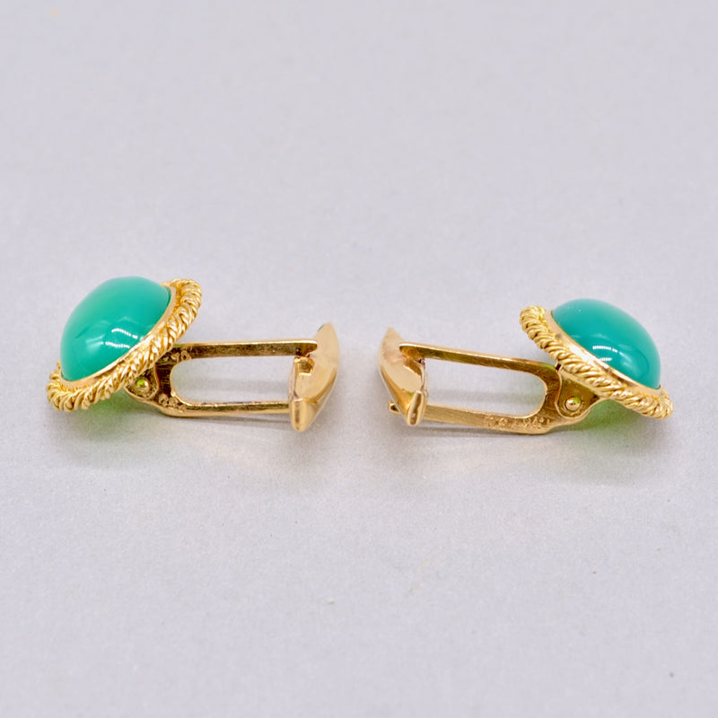 Vintage 1950s Green Chrysoprase Gold Cufflinks