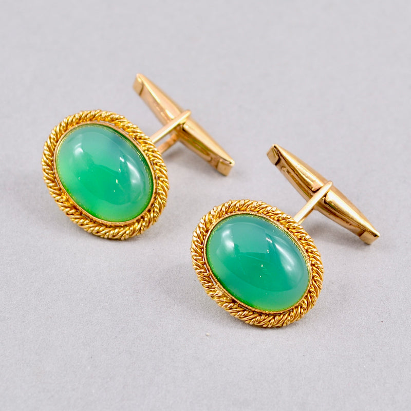 Vintage 1950s Green Chrysoprase Gold Cufflinks