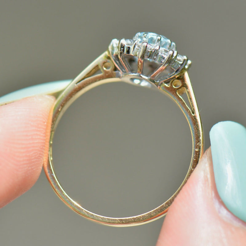 Vintage Aquamarine & Diamond 18ct Gold Halo Engagement Ring (1.35cts)