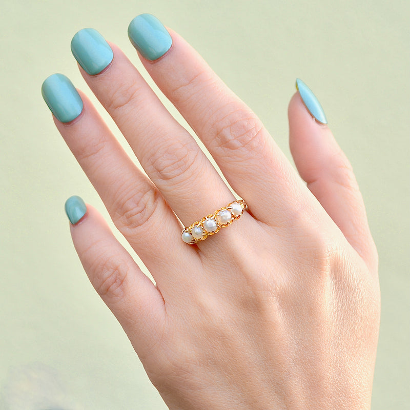 Antique Five-Pearl 18ct Yellow Gold Half Hoop Ring