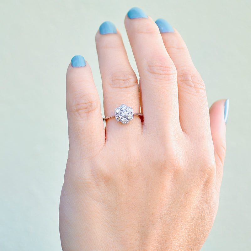 Antique Old-Cut Diamond 18ct White Gold Daisy Engagement Ring (0.53ct)