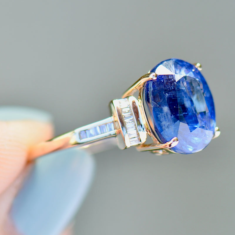 AAA Kyanite and Diamond 9ct Yellow Gold Ring (6.64cts)