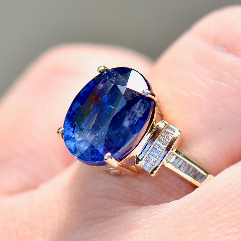 AAA Kyanite and Diamond 9ct Yellow Gold Ring (6.64cts)