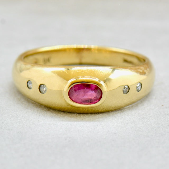 Vintage 1990s Flush Gypsy Set Ruby and Diamond Band