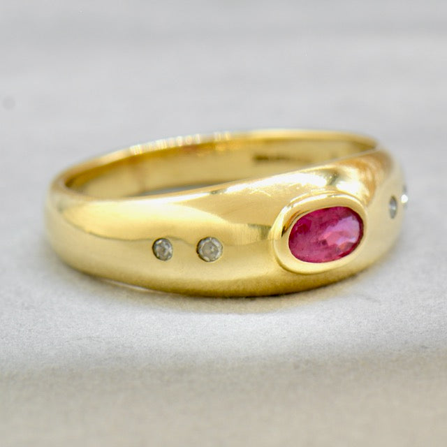 Vintage 1990s Flush Gypsy Set Ruby and Diamond Band